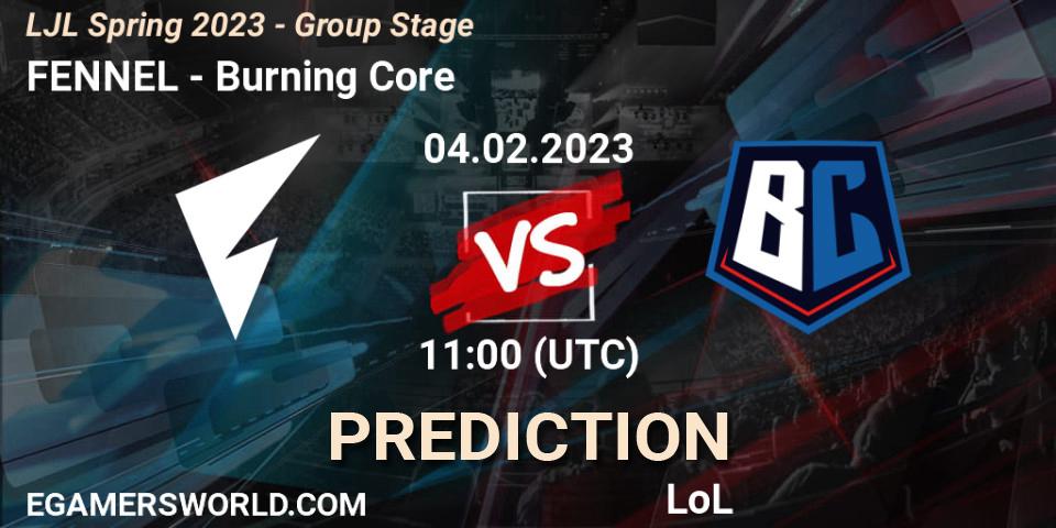 Prognose für das Spiel FENNEL VS Burning Core. 04.02.23. LoL - LJL Spring 2023 - Group Stage