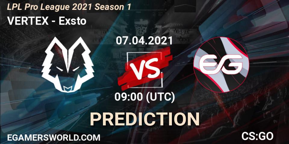 Prognose für das Spiel VERTEX VS Exsto. 07.04.21. CS2 (CS:GO) - LPL Pro League 2021 Season 1