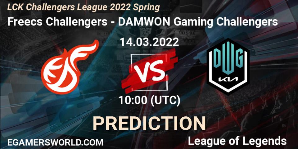 Prognose für das Spiel Freecs Challengers VS DAMWON Gaming Challengers. 14.03.2022 at 10:00. LoL - LCK Challengers League 2022 Spring