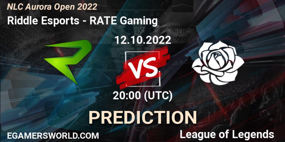 Prognose für das Spiel Riddle Esports VS RATE Gaming. 12.10.2022 at 19:00. LoL - NLC Aurora Open 2022
