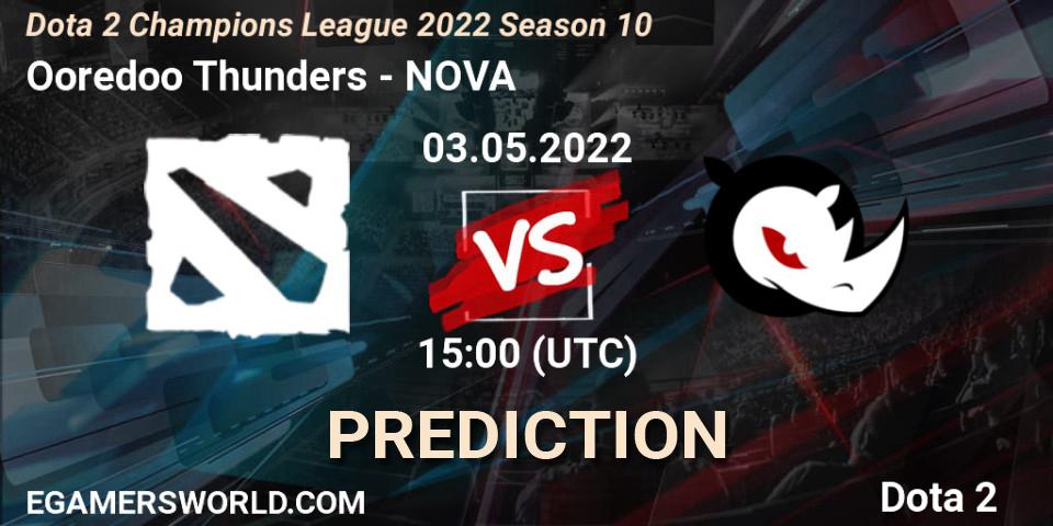 Prognose für das Spiel Ooredoo Thunders VS NOVA. 03.05.2022 at 15:03. Dota 2 - Dota 2 Champions League 2022 Season 10 