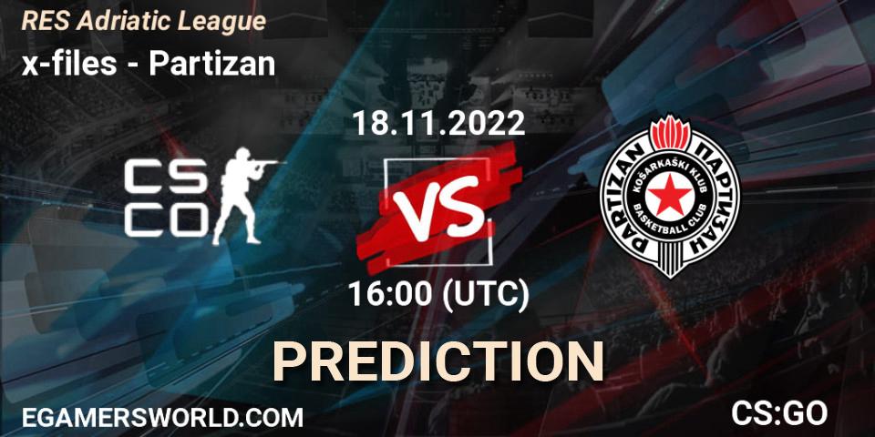 Prognose für das Spiel x-files VS Partizan. 18.11.2022 at 16:00. Counter-Strike (CS2) - RES Adriatic League