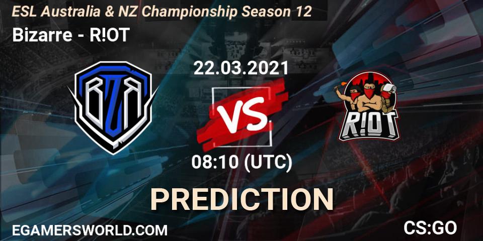 Prognose für das Spiel Bizarre VS R!OT. 22.03.2021 at 08:20. Counter-Strike (CS2) - ESL Australia & NZ Championship Season 12