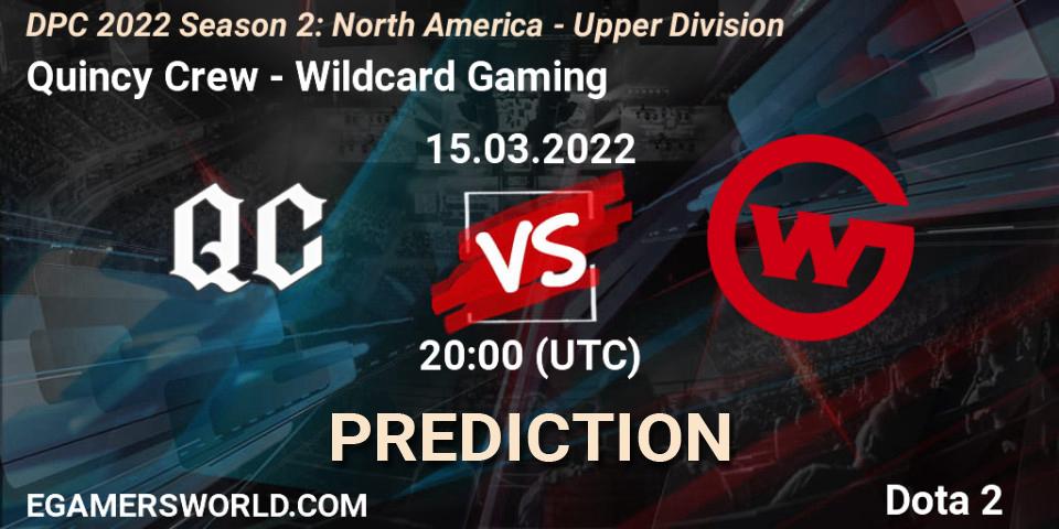 Prognose für das Spiel Quincy Crew VS Wildcard Gaming. 15.03.22. Dota 2 - DPC 2021/2022 Tour 2 (Season 2): NA Division I (Upper) - ESL One Spring 2022