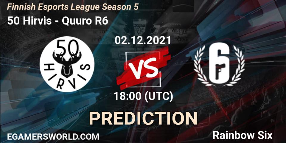 Prognose für das Spiel 50 Hirvis VS Quuro R6. 02.12.2021 at 18:00. Rainbow Six - Finnish Esports League Season 5