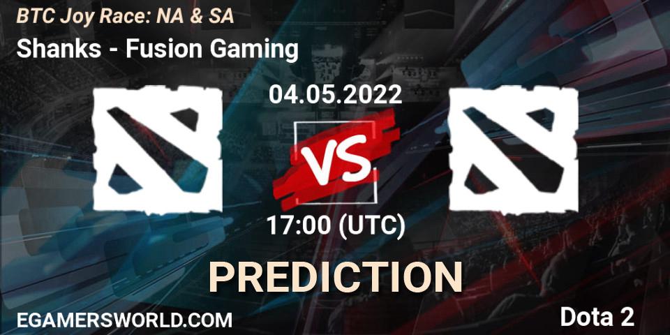 Prognose für das Spiel Shanks VS Fusion Gaming. 04.05.2022 at 17:31. Dota 2 - BTC Joy Race: NA & SA