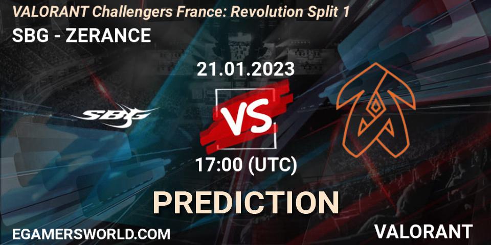 Prognose für das Spiel SBG VS ZERANCE. 21.01.2023 at 17:00. VALORANT - VALORANT Challengers 2023 France: Revolution Split 1