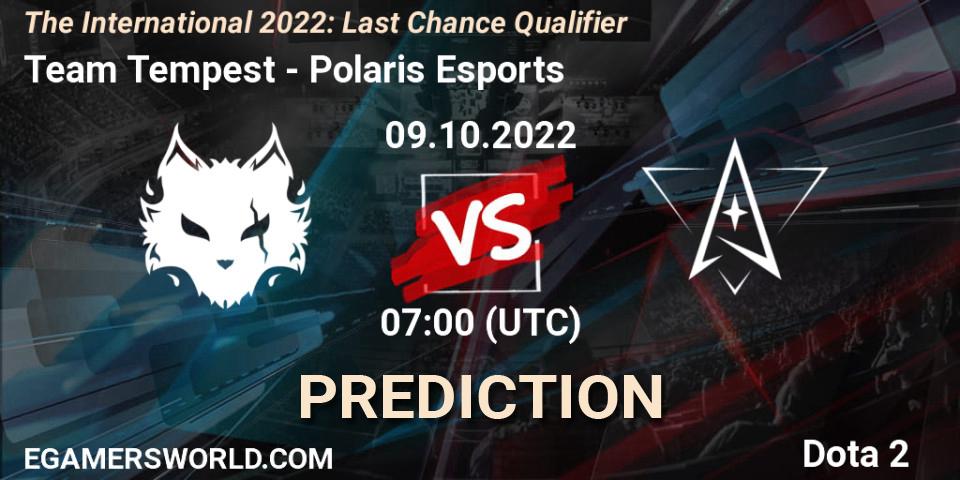 Prognose für das Spiel Team Tempest VS Polaris Esports. 09.10.2022 at 07:25. Dota 2 - The International 2022: Last Chance Qualifier