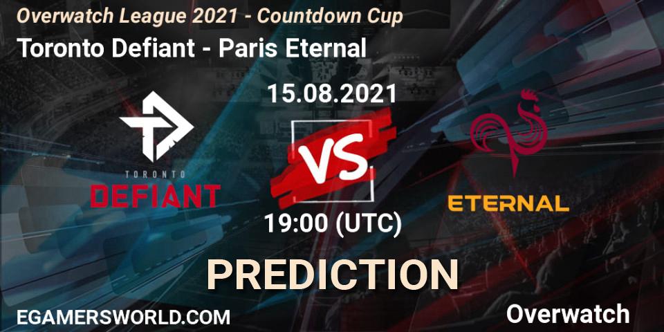 Prognose für das Spiel Toronto Defiant VS Paris Eternal. 15.08.21. Overwatch - Overwatch League 2021 - Countdown Cup