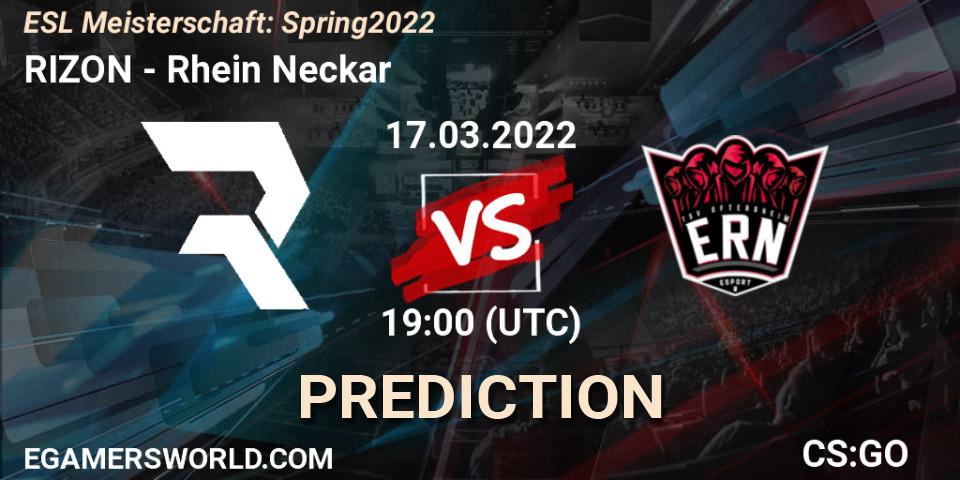 Prognose für das Spiel RIZON VS Rhein Neckar. 17.03.2022 at 19:00. Counter-Strike (CS2) - ESL Meisterschaft: Spring 2022
