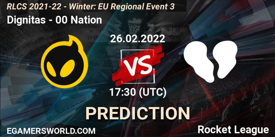 Prognose für das Spiel Dignitas VS 00 Nation. 26.02.2022 at 18:30. Rocket League - RLCS 2021-22 - Winter: EU Regional Event 3