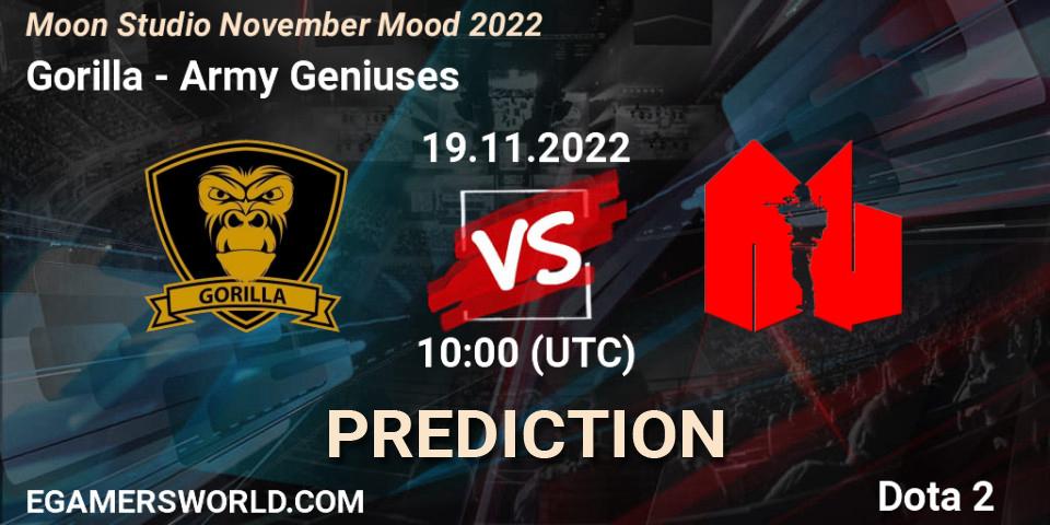 Prognose für das Spiel Gorilla VS Army Geniuses. 19.11.22. Dota 2 - Moon Studio November Mood 2022