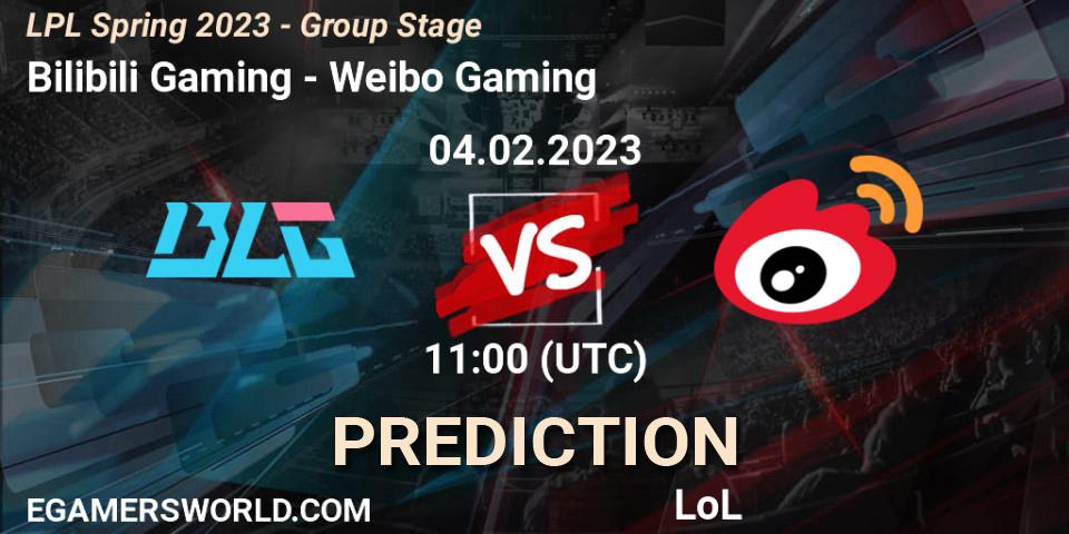Prognose für das Spiel Bilibili Gaming VS Weibo Gaming. 04.02.23. LoL - LPL Spring 2023 - Group Stage