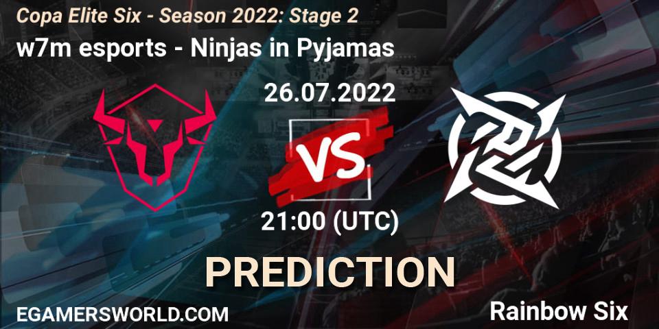 Prognose für das Spiel w7m esports VS Ninjas in Pyjamas. 26.07.22. Rainbow Six - Copa Elite Six - Season 2022: Stage 2