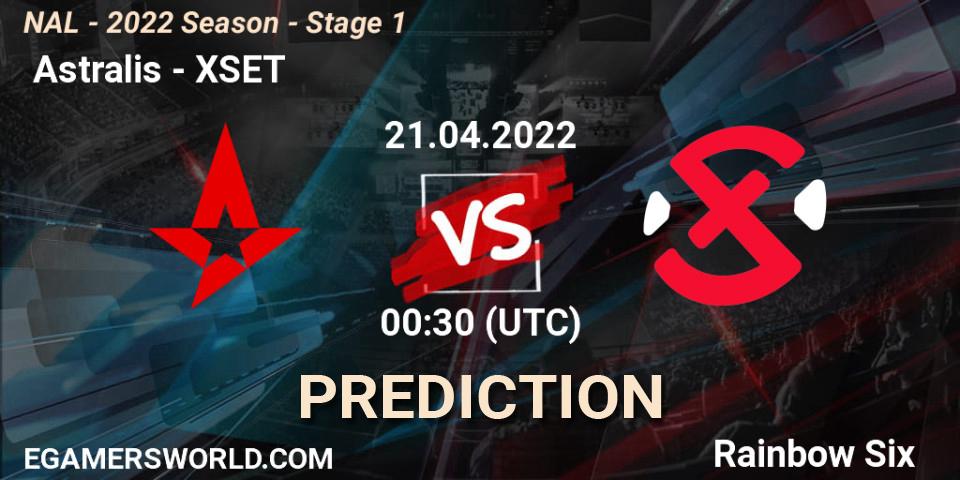 Prognose für das Spiel Astralis VS XSET. 21.04.2022 at 00:30. Rainbow Six - NAL - Season 2022 - Stage 1