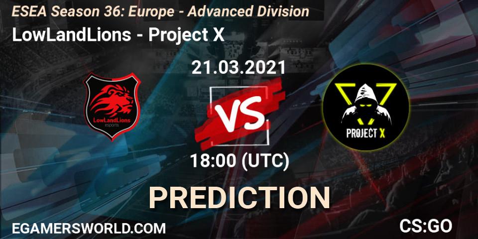 Prognose für das Spiel LowLandLions VS Project X. 21.03.21. CS2 (CS:GO) - ESEA Season 36: Europe - Advanced Division