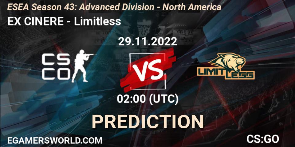 Prognose für das Spiel EX CINERE VS Limitless. 29.11.22. CS2 (CS:GO) - ESEA Season 43: Advanced Division - North America