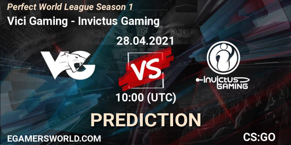 Prognose für das Spiel Vici Gaming VS Invictus Gaming. 28.04.2021 at 11:00. Counter-Strike (CS2) - Perfect World League Season 1