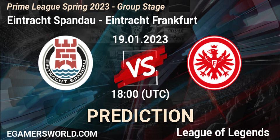 Prognose für das Spiel Eintracht Spandau VS Eintracht Frankfurt. 19.01.2023 at 19:00. LoL - Prime League Spring 2023 - Group Stage