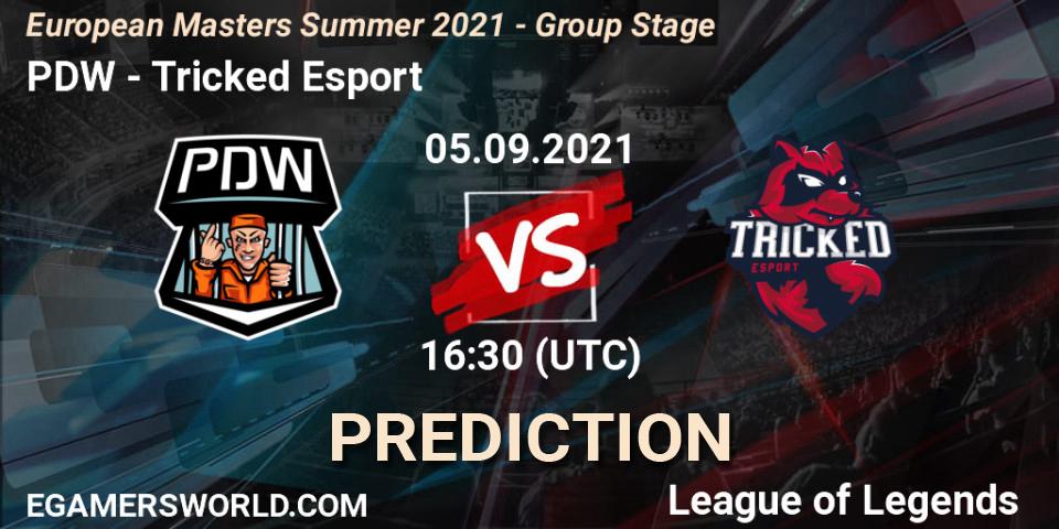 Prognose für das Spiel PDW VS Tricked Esport. 05.09.2021 at 16:30. LoL - European Masters Summer 2021 - Group Stage