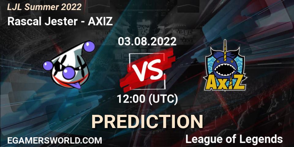 Prognose für das Spiel Rascal Jester VS AXIZ. 03.08.22. LoL - LJL Summer 2022
