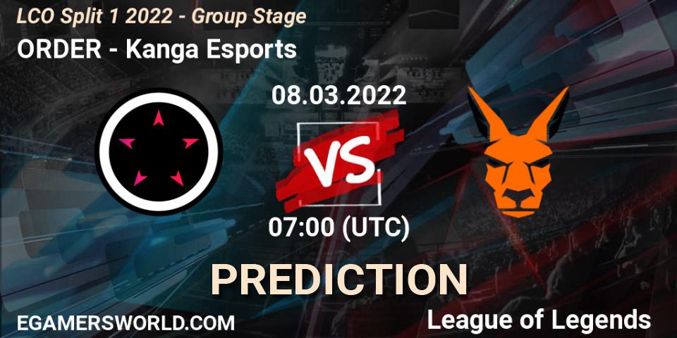 Prognose für das Spiel ORDER VS Kanga Esports. 08.03.22. LoL - LCO Split 1 2022 - Group Stage 