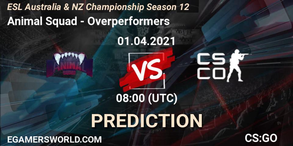 Prognose für das Spiel Animal Squad VS Overperformers. 01.04.2021 at 08:30. Counter-Strike (CS2) - ESL Australia & NZ Championship Season 12