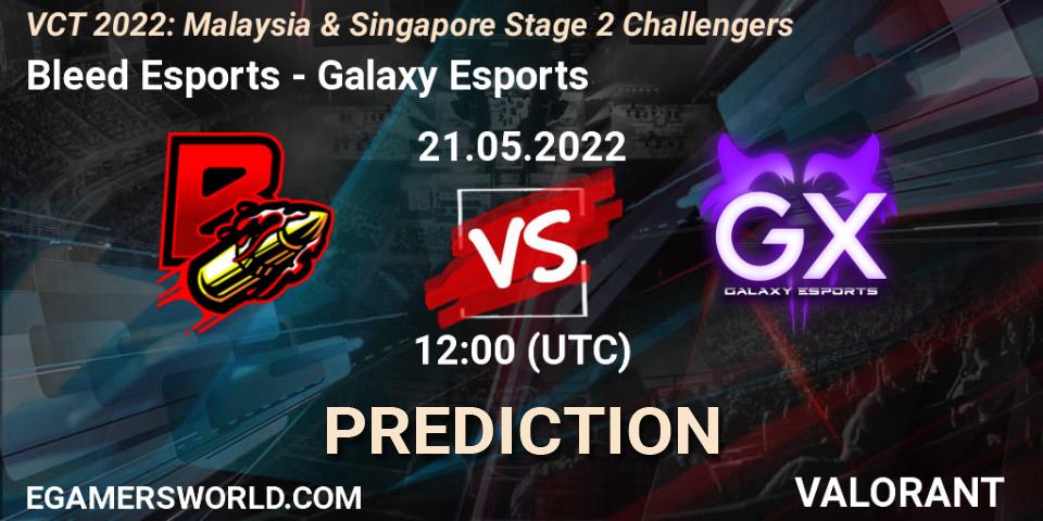 Prognose für das Spiel Bleed Esports VS Galaxy Esports. 21.05.2022 at 12:00. VALORANT - VCT 2022: Malaysia & Singapore Stage 2 Challengers