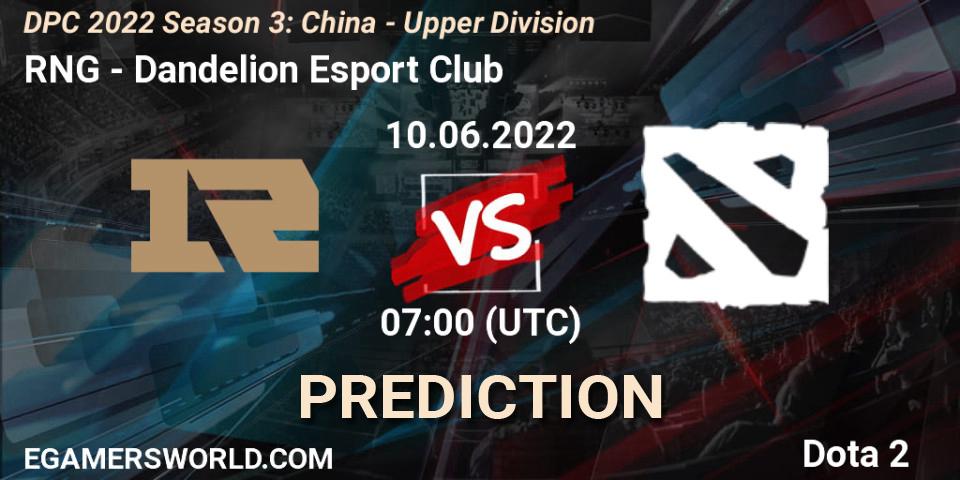 Prognose für das Spiel RNG VS Dandelion Esport Club. 10.06.22. Dota 2 - DPC 2021/2022 China Tour 3: Division I
