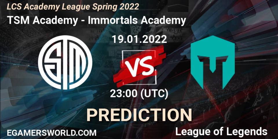 Prognose für das Spiel TSM Academy VS Immortals Academy. 19.01.22. LoL - LCS Academy League Spring 2022