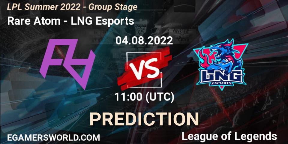 Prognose für das Spiel Rare Atom VS LNG Esports. 04.08.2022 at 11:00. LoL - LPL Summer 2022 - Group Stage