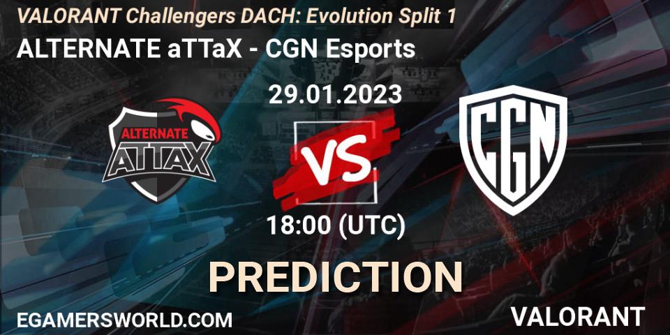 Prognose für das Spiel ALTERNATE aTTaX VS CGN Esports. 29.01.23. VALORANT - VALORANT Challengers 2023 DACH: Evolution Split 1