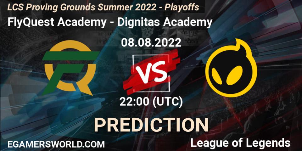 Prognose für das Spiel FlyQuest Academy VS Dignitas Academy. 08.08.22. LoL - LCS Proving Grounds Summer 2022 - Playoffs