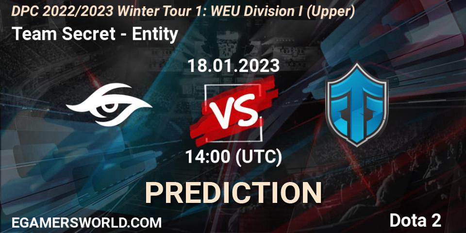 Prognose für das Spiel Team Secret VS Entity. 18.01.2023 at 13:54. Dota 2 - DPC 2022/2023 Winter Tour 1: WEU Division I (Upper)