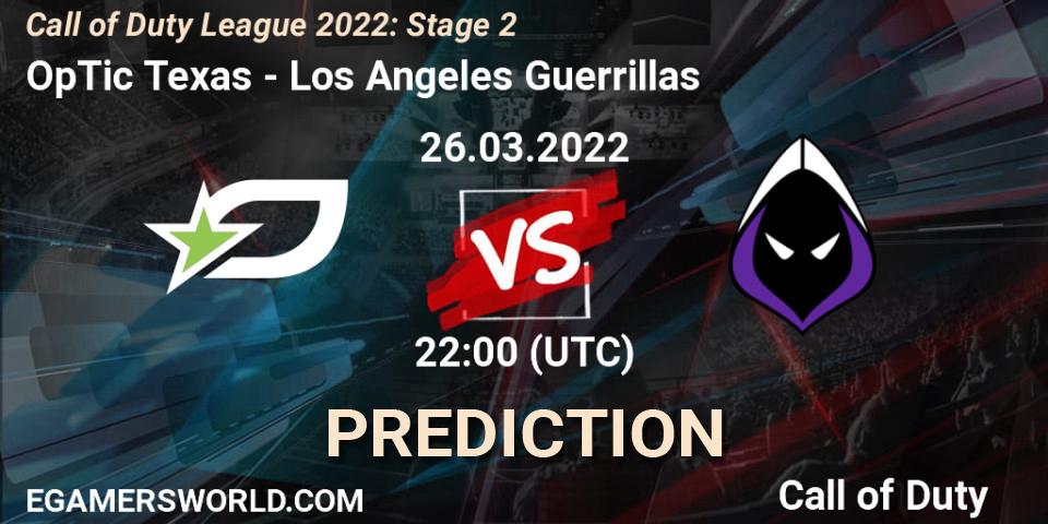 Prognose für das Spiel OpTic Texas VS Los Angeles Guerrillas. 26.03.22. Call of Duty - Call of Duty League 2022: Stage 2