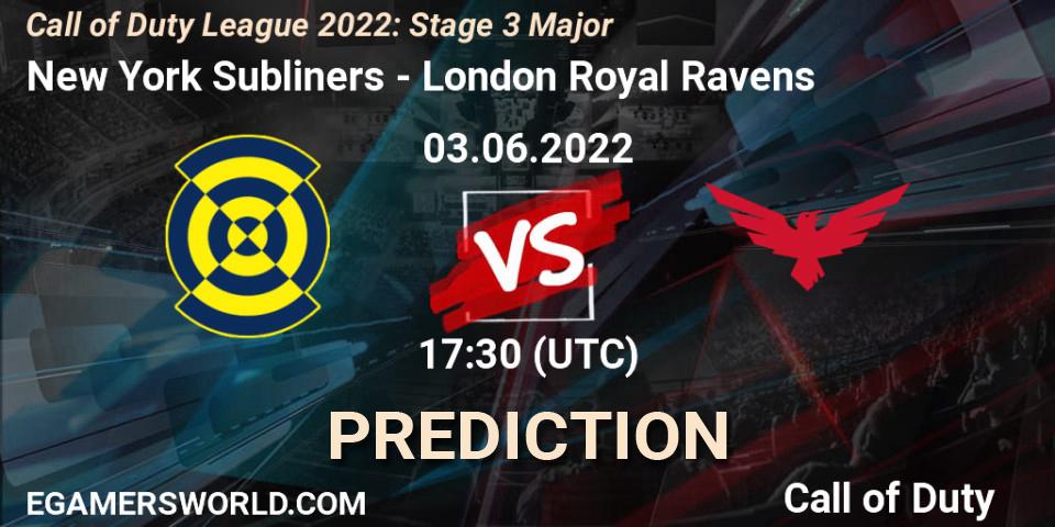 Prognose für das Spiel New York Subliners VS London Royal Ravens. 03.06.2022 at 17:30. Call of Duty - Call of Duty League 2022: Stage 3 Major
