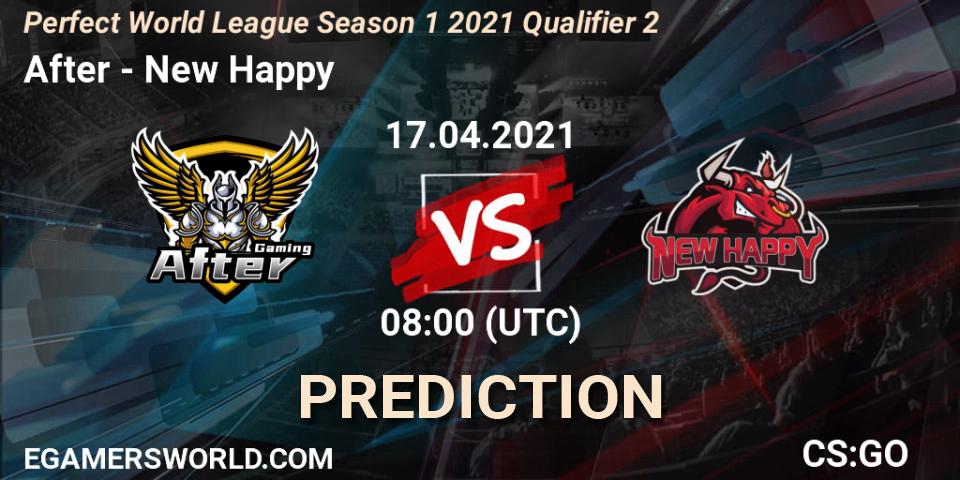 Prognose für das Spiel After VS New Happy. 17.04.2021 at 08:00. Counter-Strike (CS2) - Perfect World League Season 1 2021 Qualifier 2