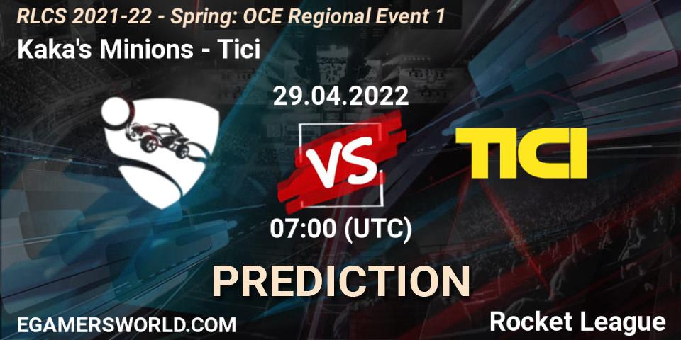 Prognose für das Spiel Kaka's Minions VS Tici. 29.04.2022 at 07:00. Rocket League - RLCS 2021-22 - Spring: OCE Regional Event 1