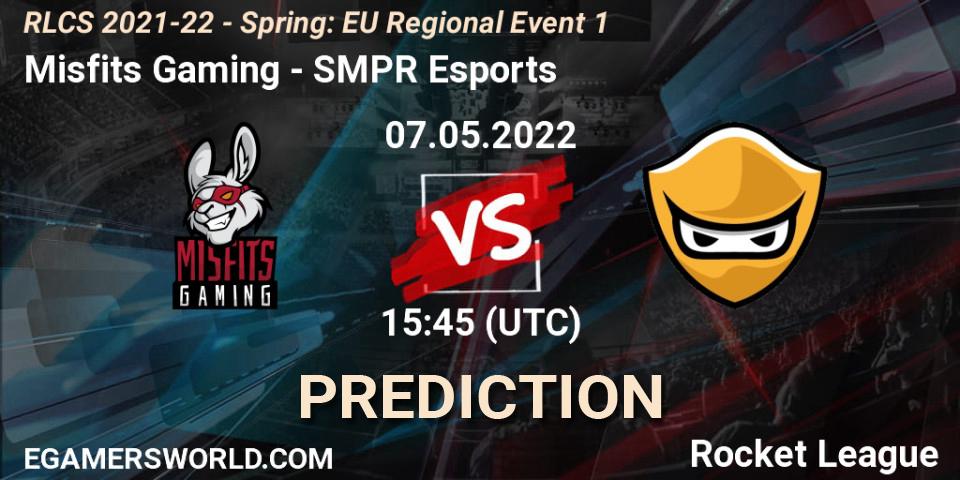 Prognose für das Spiel Misfits Gaming VS SMPR Esports. 07.05.2022 at 15:45. Rocket League - RLCS 2021-22 - Spring: EU Regional Event 1