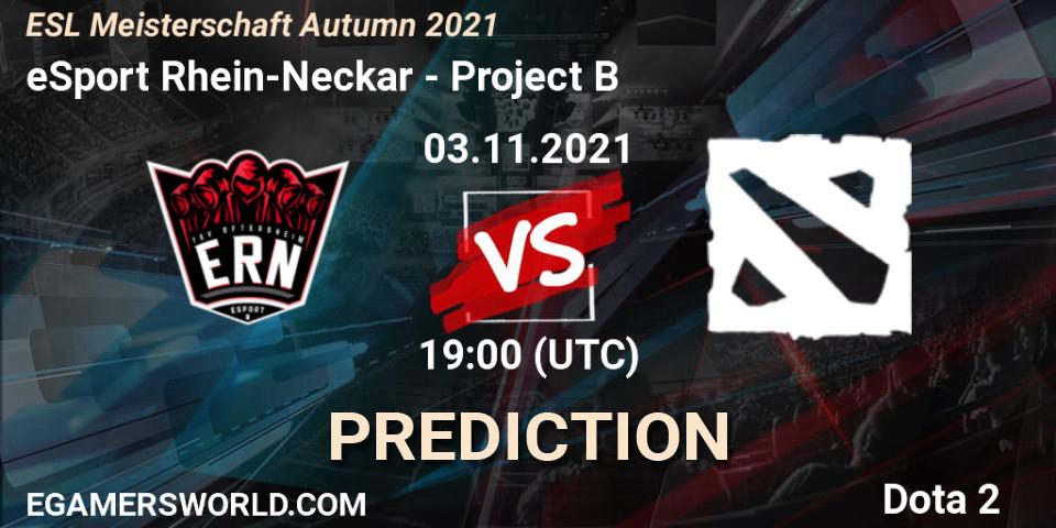 Prognose für das Spiel eSport Rhein-Neckar VS Project B. 03.11.2021 at 20:36. Dota 2 - ESL Meisterschaft Autumn 2021