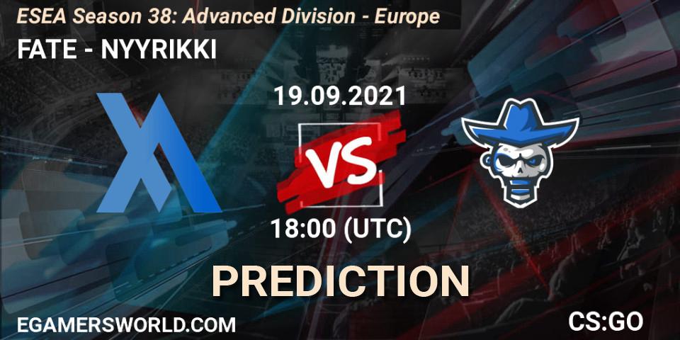 Prognose für das Spiel FATE VS NYYRIKKI. 19.09.21. CS2 (CS:GO) - ESEA Season 38: Advanced Division - Europe