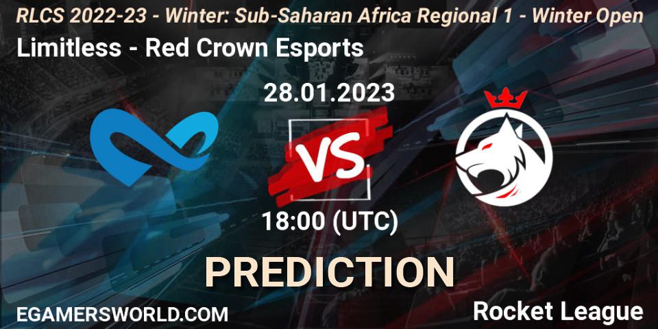Prognose für das Spiel Limitless VS Red Crown Esports. 28.01.23. Rocket League - RLCS 2022-23 - Winter: Sub-Saharan Africa Regional 1 - Winter Open