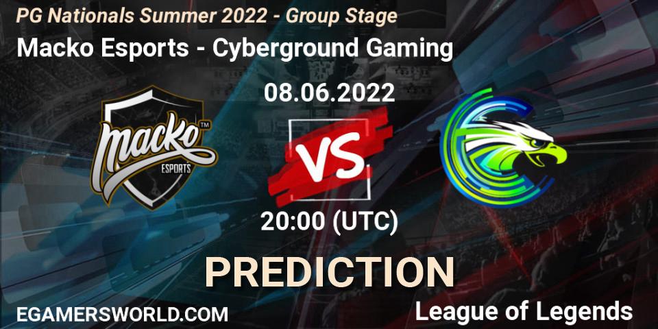Prognose für das Spiel Macko Esports VS Cyberground Gaming. 08.06.2022 at 20:00. LoL - PG Nationals Summer 2022 - Group Stage