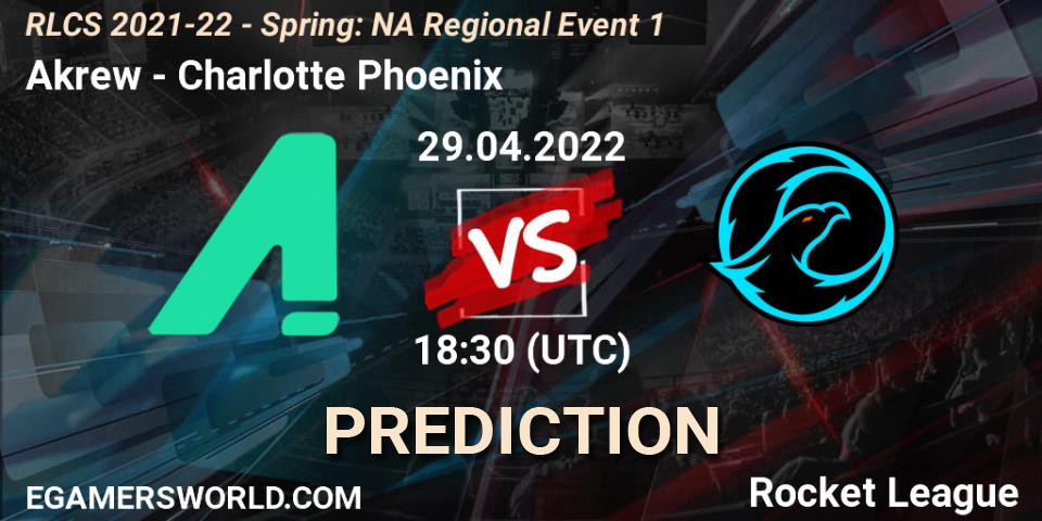 Prognose für das Spiel Akrew VS Charlotte Phoenix. 29.04.22. Rocket League - RLCS 2021-22 - Spring: NA Regional Event 1