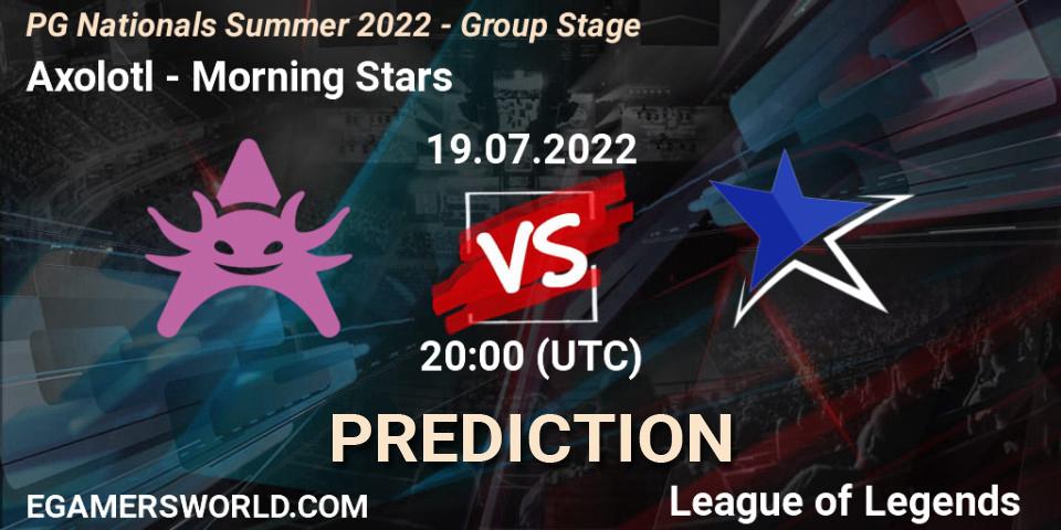Prognose für das Spiel Axolotl VS Morning Stars. 19.07.2022 at 20:00. LoL - PG Nationals Summer 2022 - Group Stage