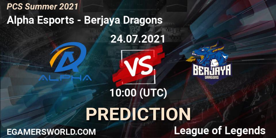 Prognose für das Spiel Alpha Esports VS Berjaya Dragons. 24.07.21. LoL - PCS Summer 2021