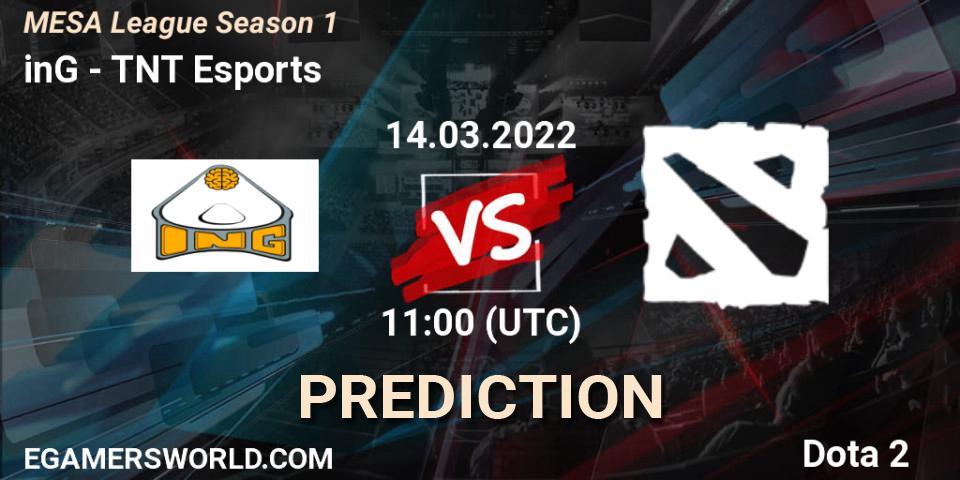 Prognose für das Spiel inG VS TNT Esports. 14.03.2022 at 11:02. Dota 2 - MESA League Season 1