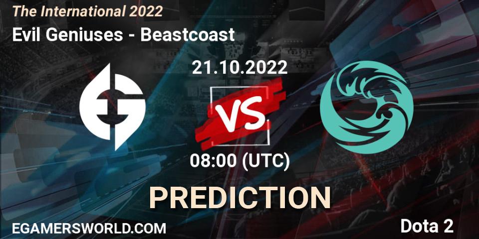 Prognose für das Spiel Evil Geniuses VS Beastcoast. 21.10.2022 at 06:45. Dota 2 - The International 2022