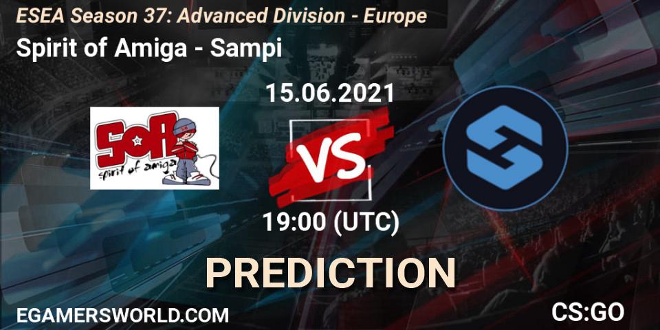 Prognose für das Spiel Spirit of Amiga VS Sampi. 15.06.2021 at 19:00. Counter-Strike (CS2) - ESEA Season 37: Advanced Division - Europe