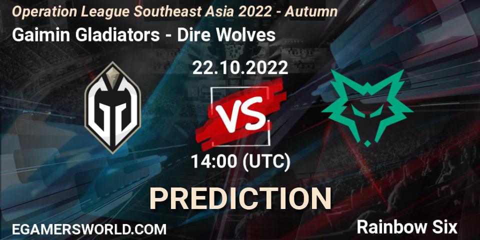 Prognose für das Spiel Gaimin Gladiators VS Dire Wolves. 23.10.2022 at 14:00. Rainbow Six - Operation League Southeast Asia 2022 - Autumn